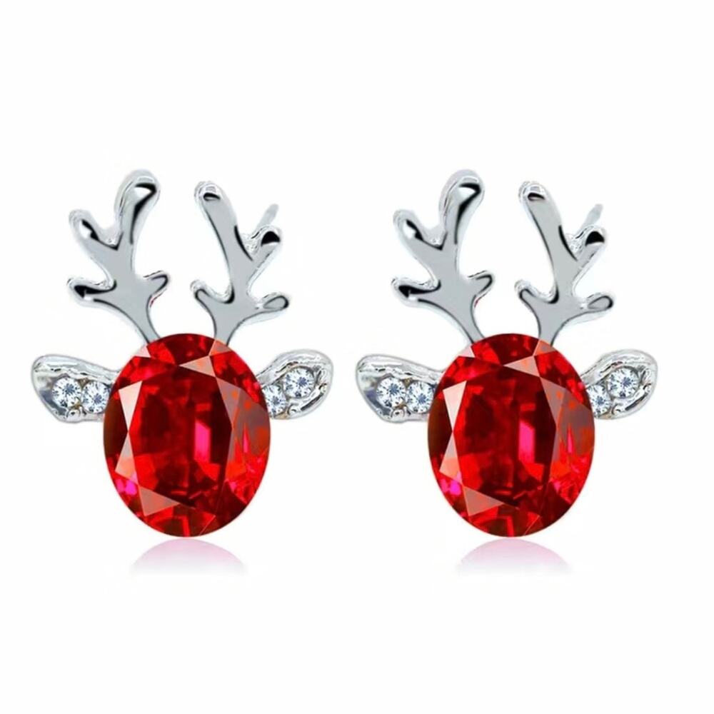 Reindeer Zircon Post Earrings Gemstone Antler Christmas Novelty